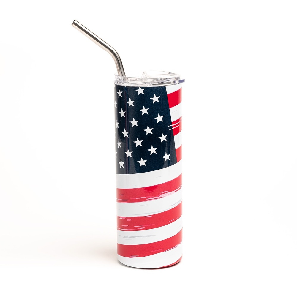 Patriotic Flag Skinny Tumbler‎ with Stainless Straw